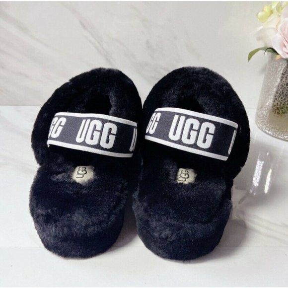 UGG Fluff Yeah Genuine Shearling Platform Slingback Sandal Slide Black US 7 - Picture 8 of 10
